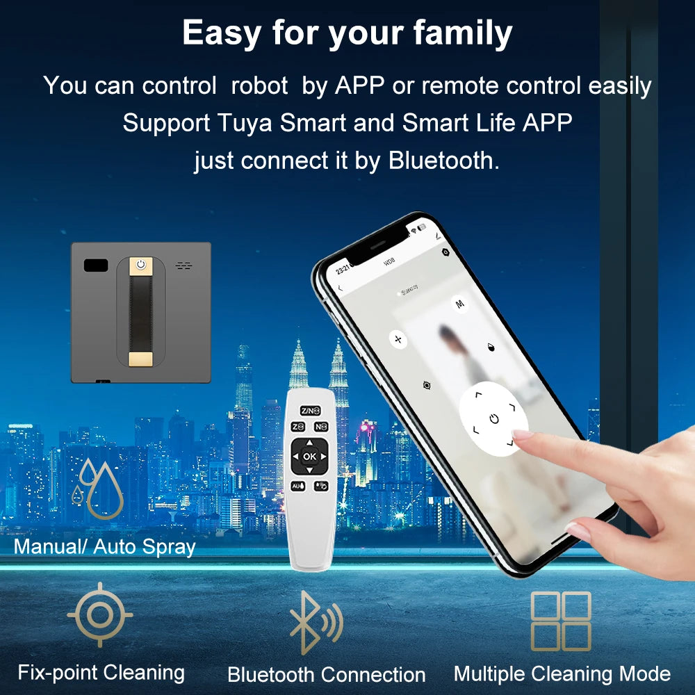Robot Window Vacuum Cleaner,Dual Water Spray,Laser Sensor,APP&Remote Control